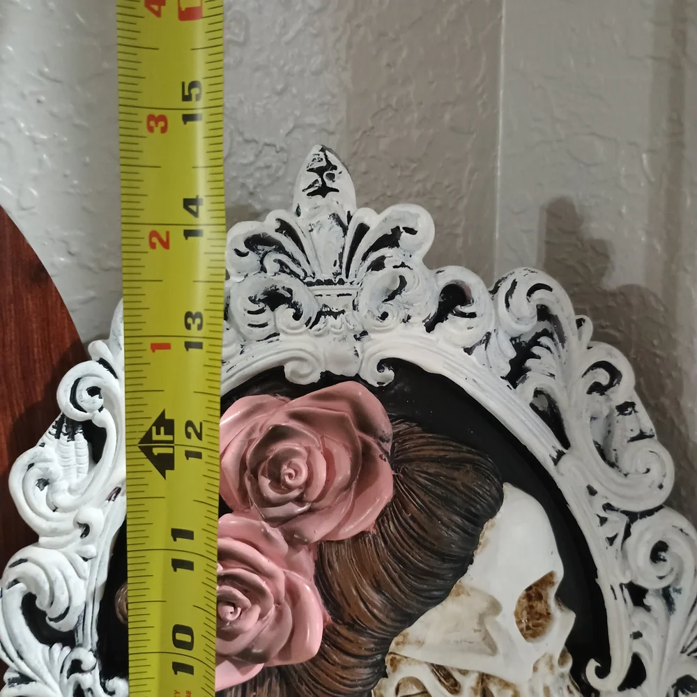 15" 3D Skeleton Woman Mirror Rose Picture Frame Halloween Roses Skull - Picture 5 of 5